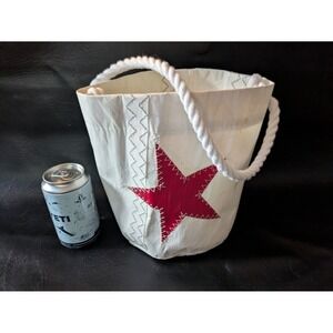Sea Bags Maine Recycled Sail Cloth Bucket Bag White Red Star Rope Handle Tote